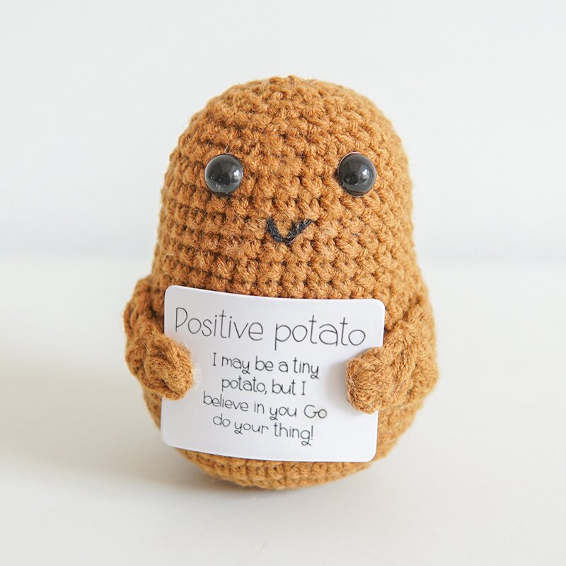 Positive Potato with Encouraging Card - Handmade Crochet Motivational Toy