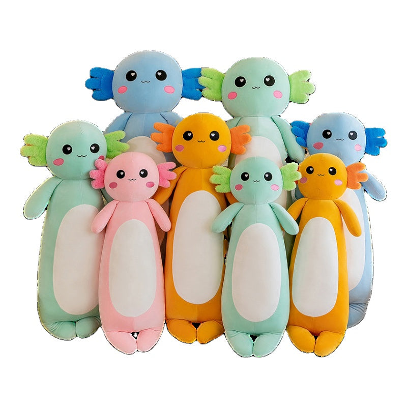 Long Body Axolotl Plush - Derpy Pink Salamander Hugging Pillow